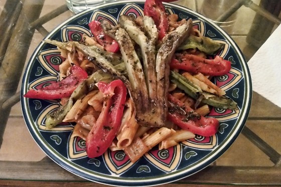 Eggplant and Peppers on Penne