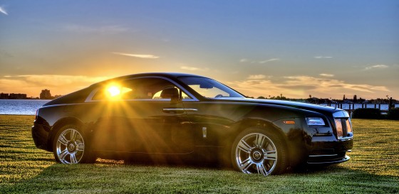 Rolls Royce Wraith framing the sunset