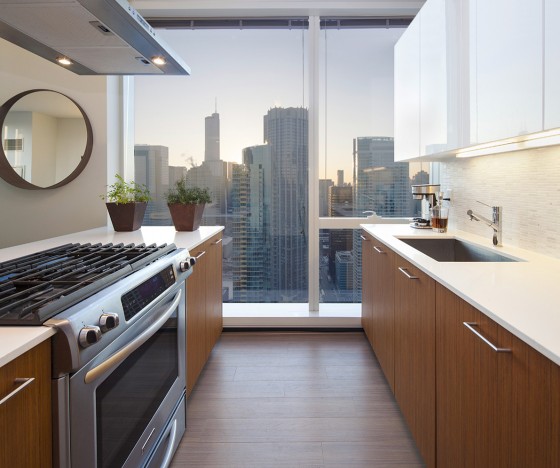 Kitchen with Chicago Skyline View