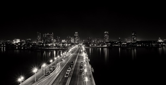 Dramatic night cityscape