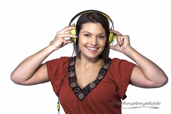 Woman listens to music.