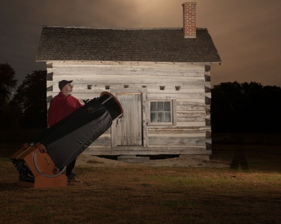man with telescope at night - Karen Geswein