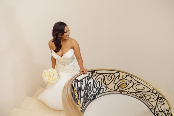 Bride walking up Stairs