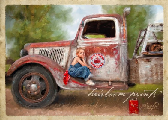 Heirloom Painted Boy in Overalls on Mechanic Truck