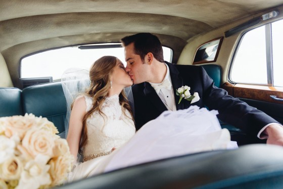 Bride & Groom in Limo