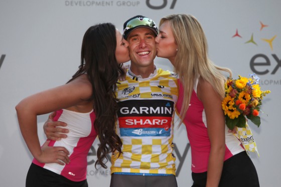 Christian Vandervelde with Podium Girls for USA Cycling Pro Challenge
