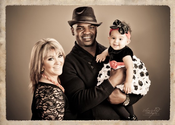 Formal Modern family in vintage wash studio