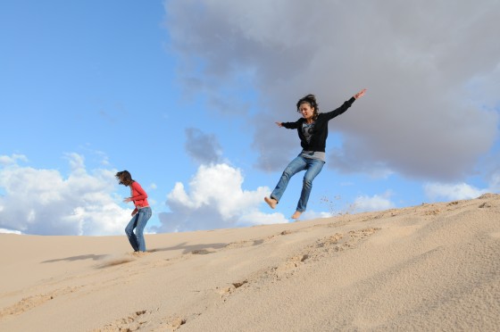 Leaping in Lake Mungo, Australia