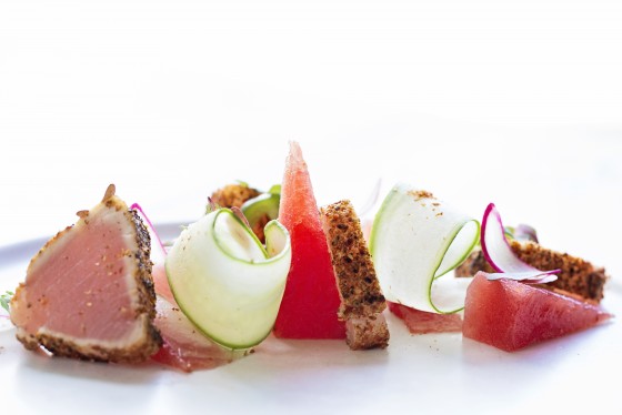 seared tuna and pressed watermelon