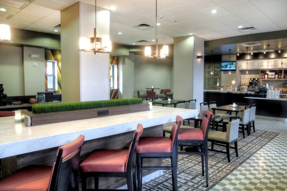 Taking advantage of angles to show off compact common areas.