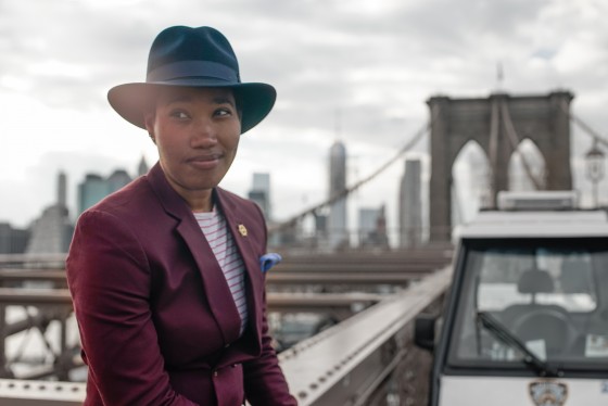 @SheDoesHim enjoys the view from the Brooklyn Bridge.
