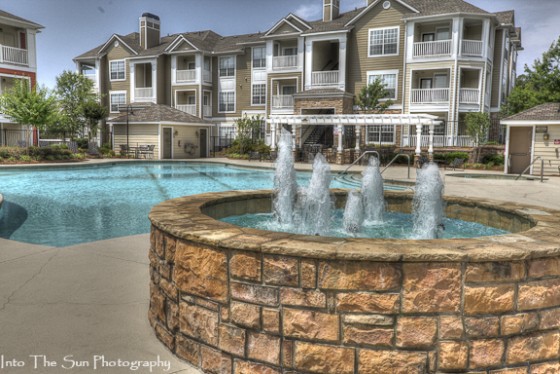 Exterior fountain with pool